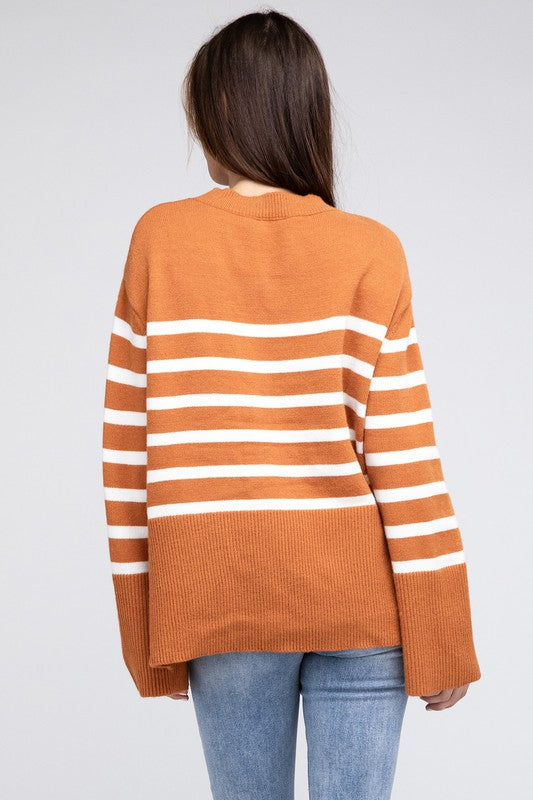 Bibi Ribbed Hem Stripe Sweater