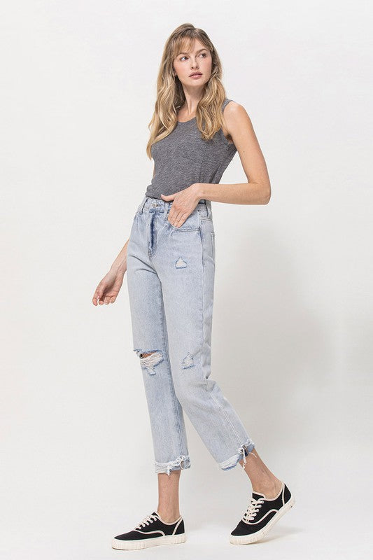 Vervet by Flying Monkey Super High Relaxed Cuffed Straight Jeans