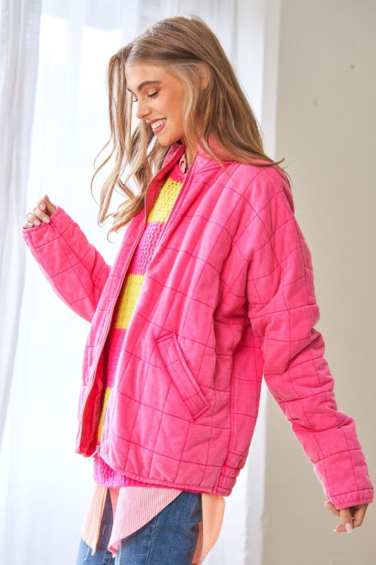 Davi & Dani Washed Soft Comfy Quilting Zip Closure Jacket