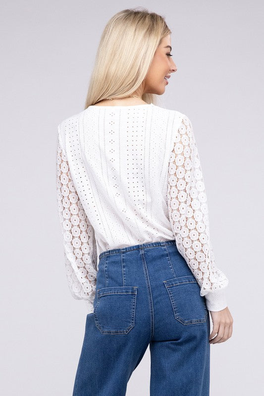 V-Neck Lace Trim Top