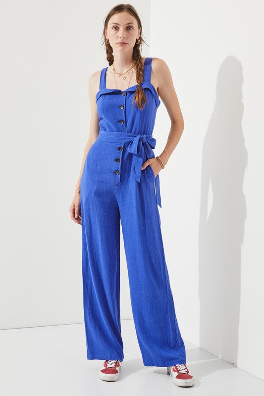 Jade by Jane SLEEVELESS ADJUSTABLE STRAP BUTTON JUMPSUIT Plus Size