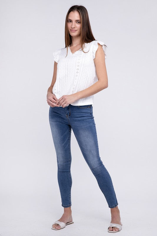 Ruffle Sleeve V Neck Top