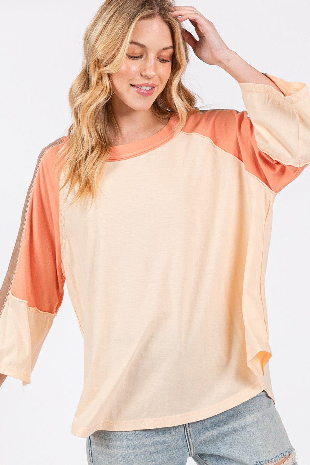 SAGE + FIG Color Block Curved Hem Top