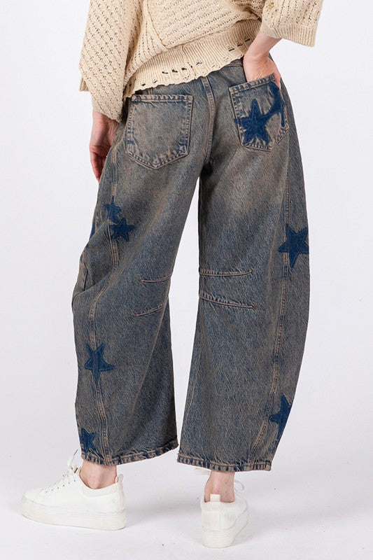 SAGE + FIG Star Wide Leg Barrel Jeans with Pockets