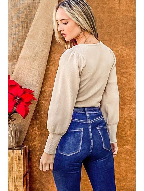 And The Why Puff Sleeve Ribbed Knit Bodysuit 