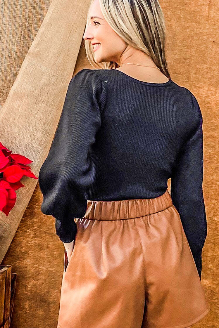 And The Why Puff Sleeve Ribbed Knit Bodysuit 