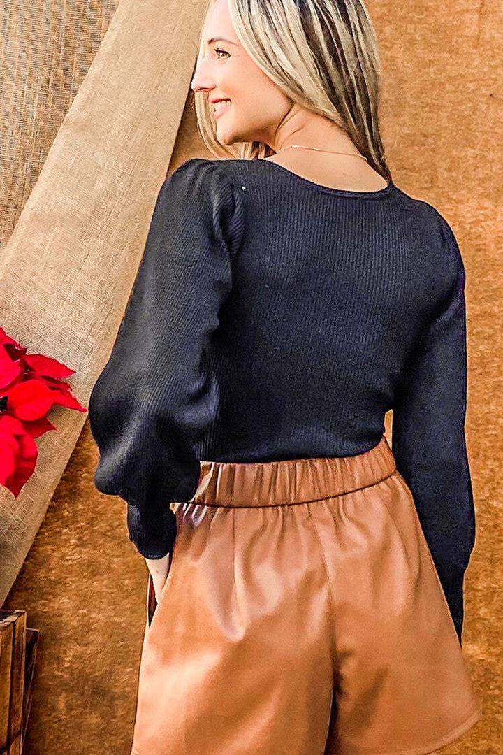 And The Why Puff Sleeve Ribbed Knit Bodysuit 