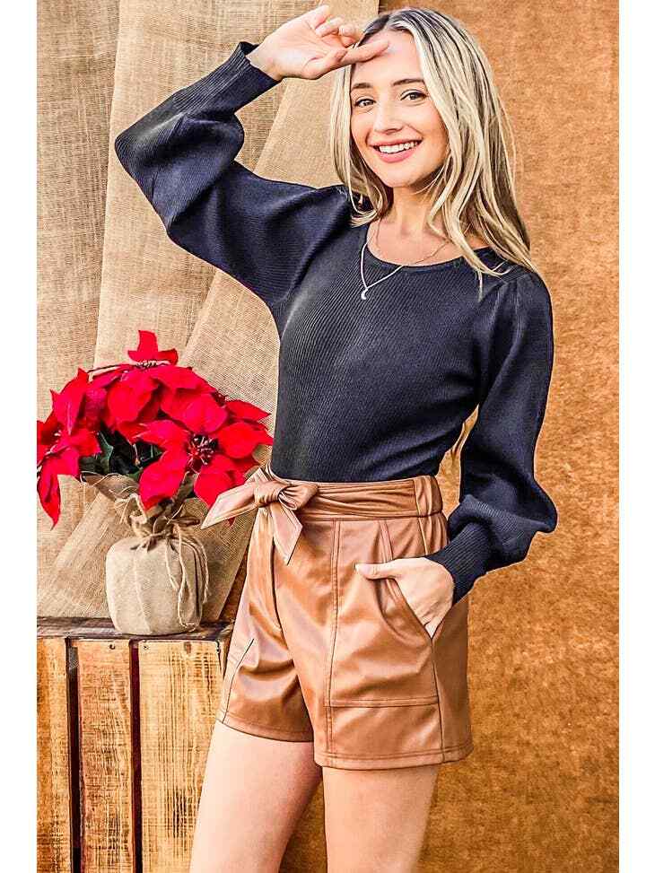 And The Why Puff Sleeve Ribbed Knit Bodysuit 