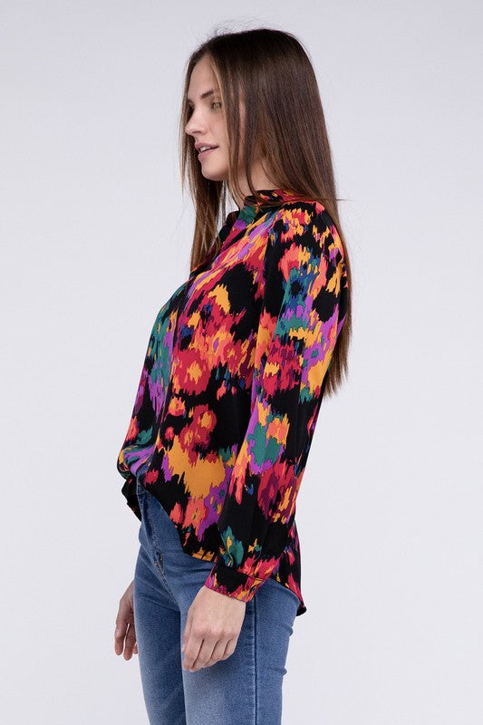 Abstract Floral Raglan Sleeve Blouse