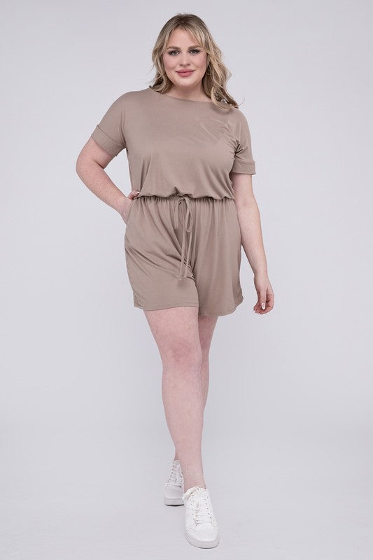 Zenana Plus Brushed Romper with Pockets