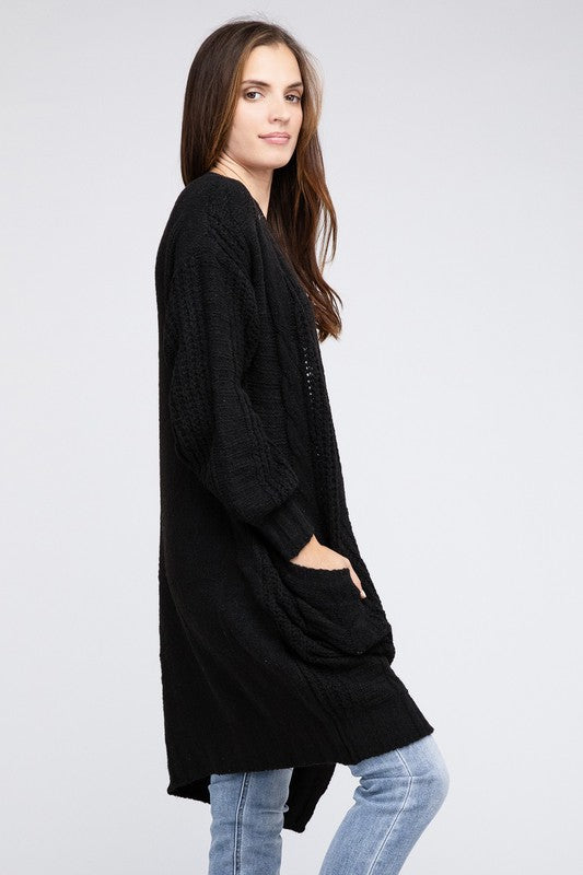 Bibi Twist Knitted Open Front Cardigan With Pockets