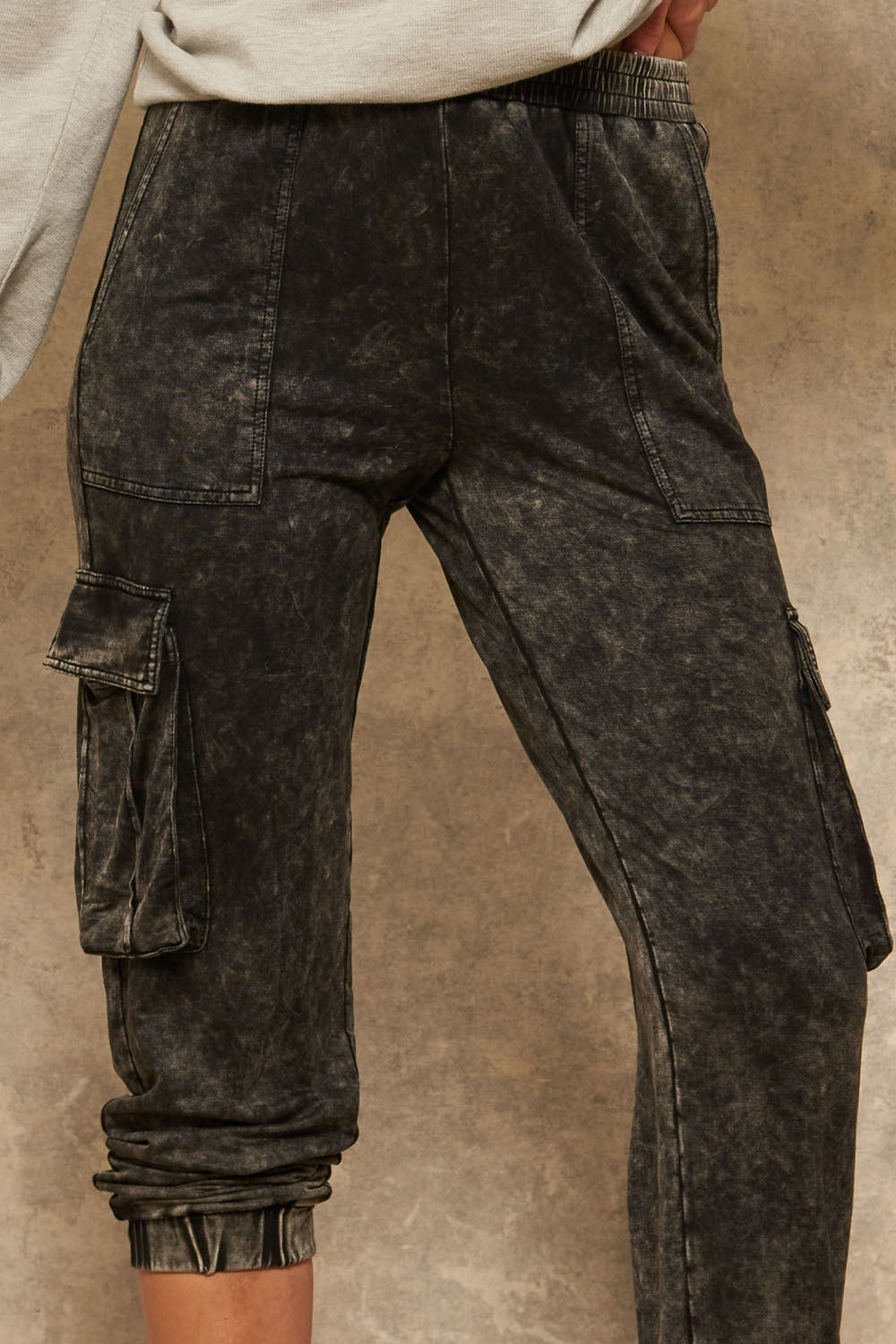 Mineral Washed Knit Cargo Jogger Pants