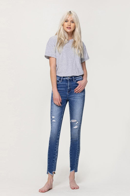 Vervet by Flying Monkey High Rise Ankle Skinny with Uneven Hem Detail