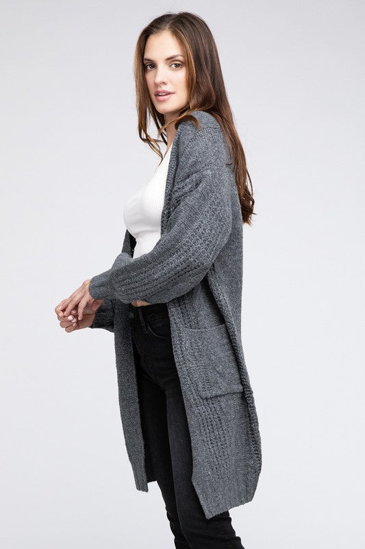 Bibi Twist Knitted Open Front Cardigan With Pockets