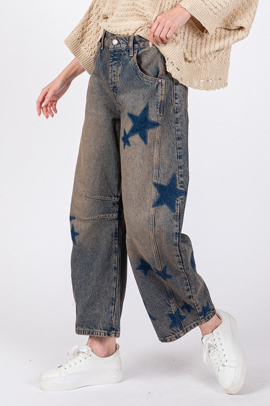 SAGE + FIG Star Wide Leg Barrel Jeans with Pockets