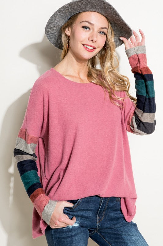 PLUS COZY COLORBLOCK TOP