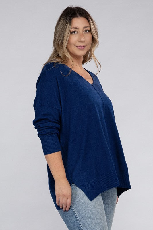 Zenana Plus Garment Dyed Front Seam Sweater