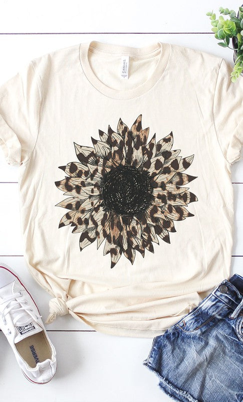 Leopard Print Sunflower Graphic Tee