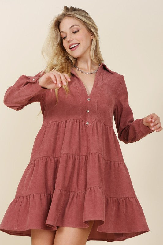 Lilou Corduroy tiered dress