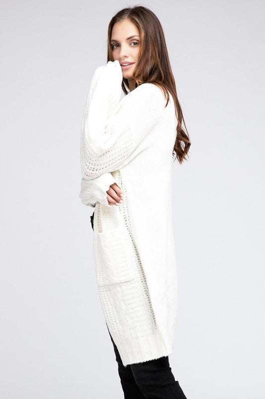 Bibi Twist Knitted Open Front Cardigan With Pockets