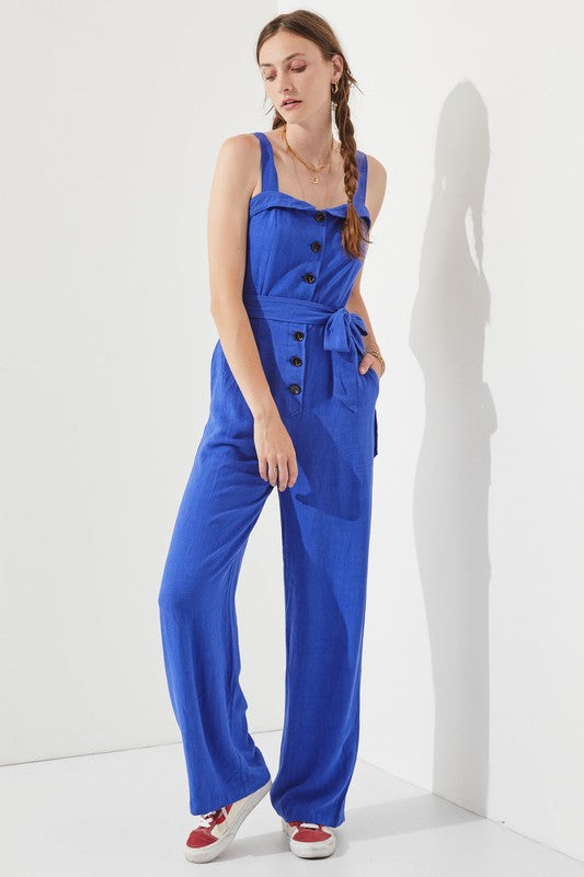 Jade by Jane SLEEVELESS ADJUSTABLE STRAP BUTTON DOWN JUMPSUIT