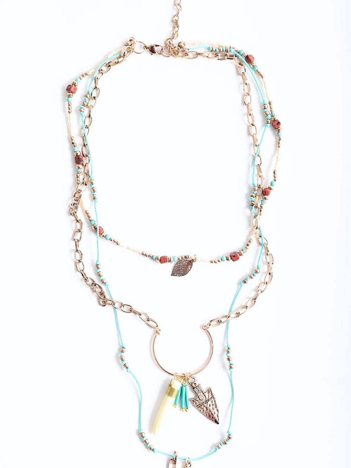 Tusk Horn and Arrow Layered Necklace