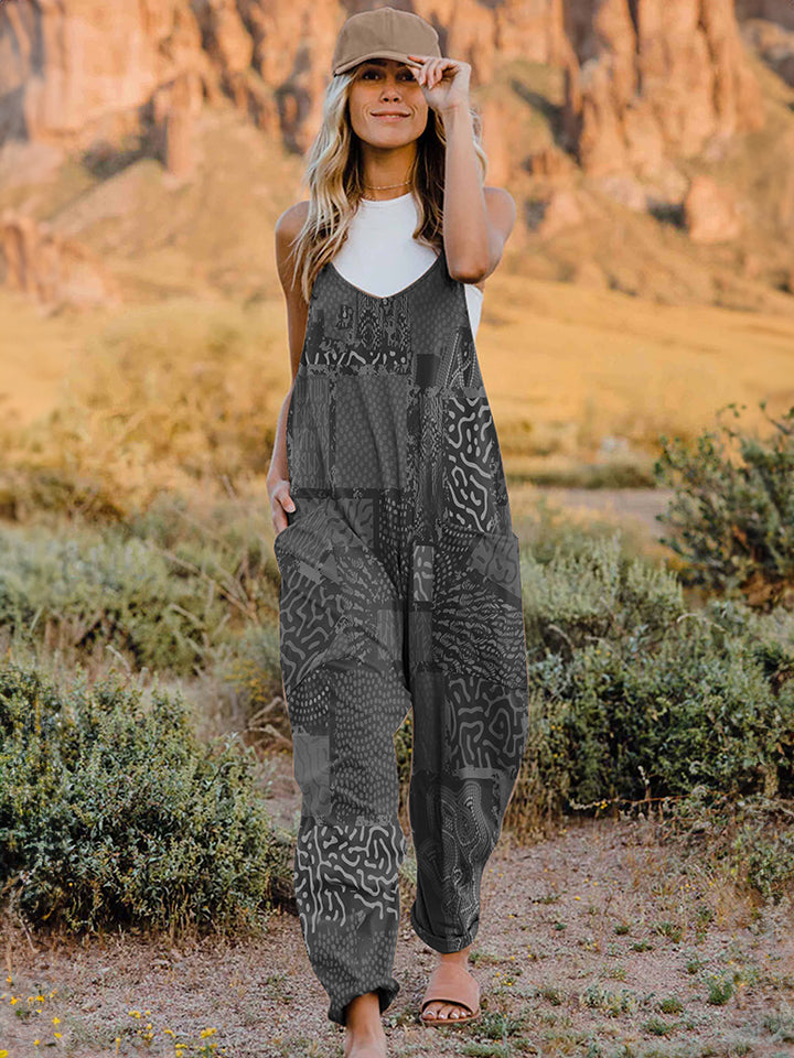 Boho Printed V-Neck Sleeveless Jumpsuit