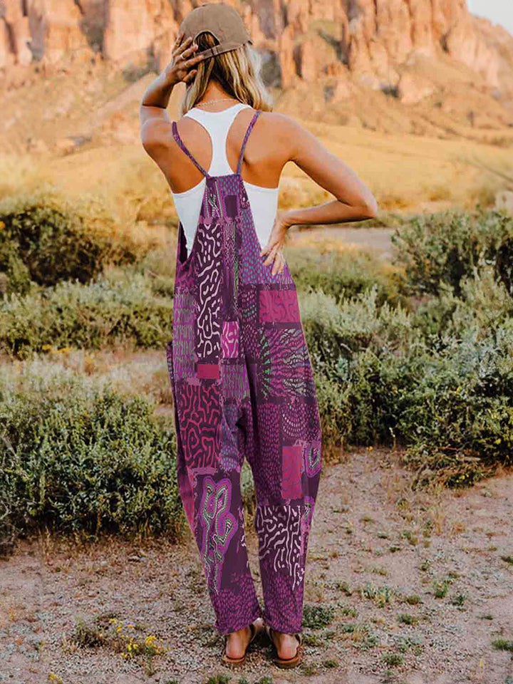 Boho Printed V-Neck Sleeveless Jumpsuit