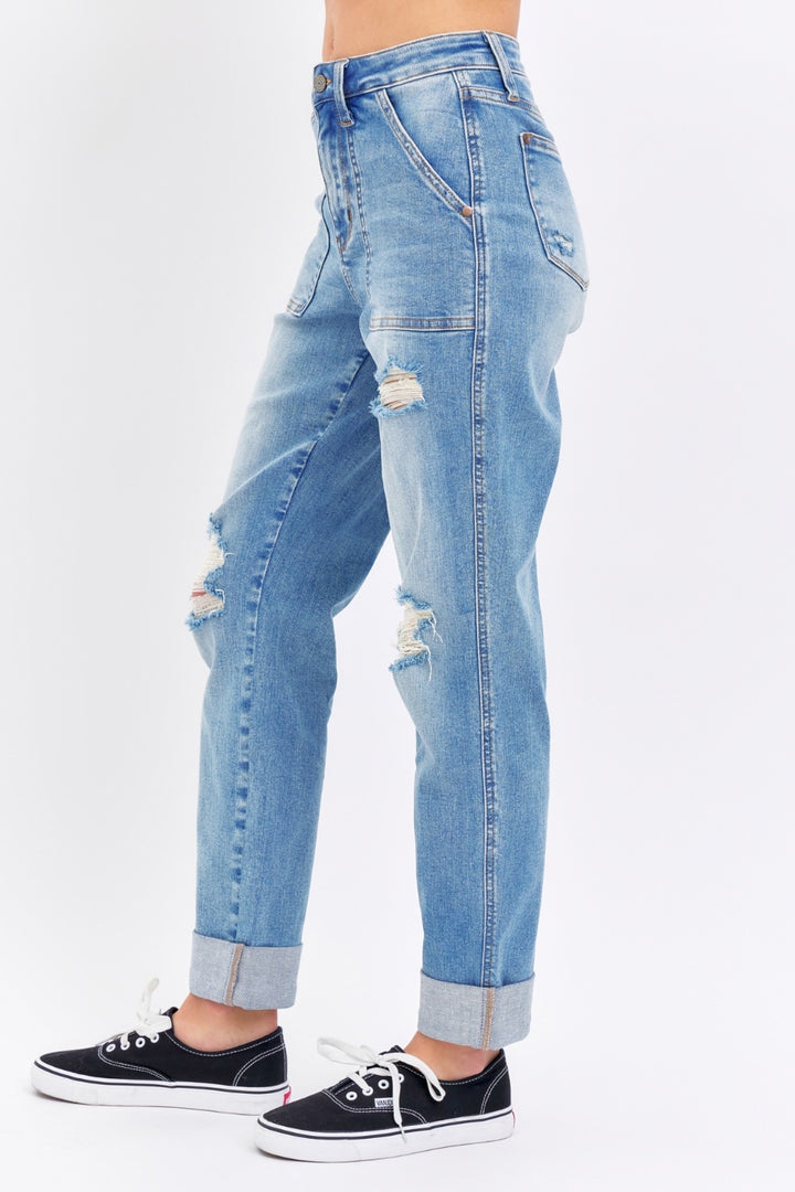 Judy Blue Distressed Straight Jeans with Patch Pockets