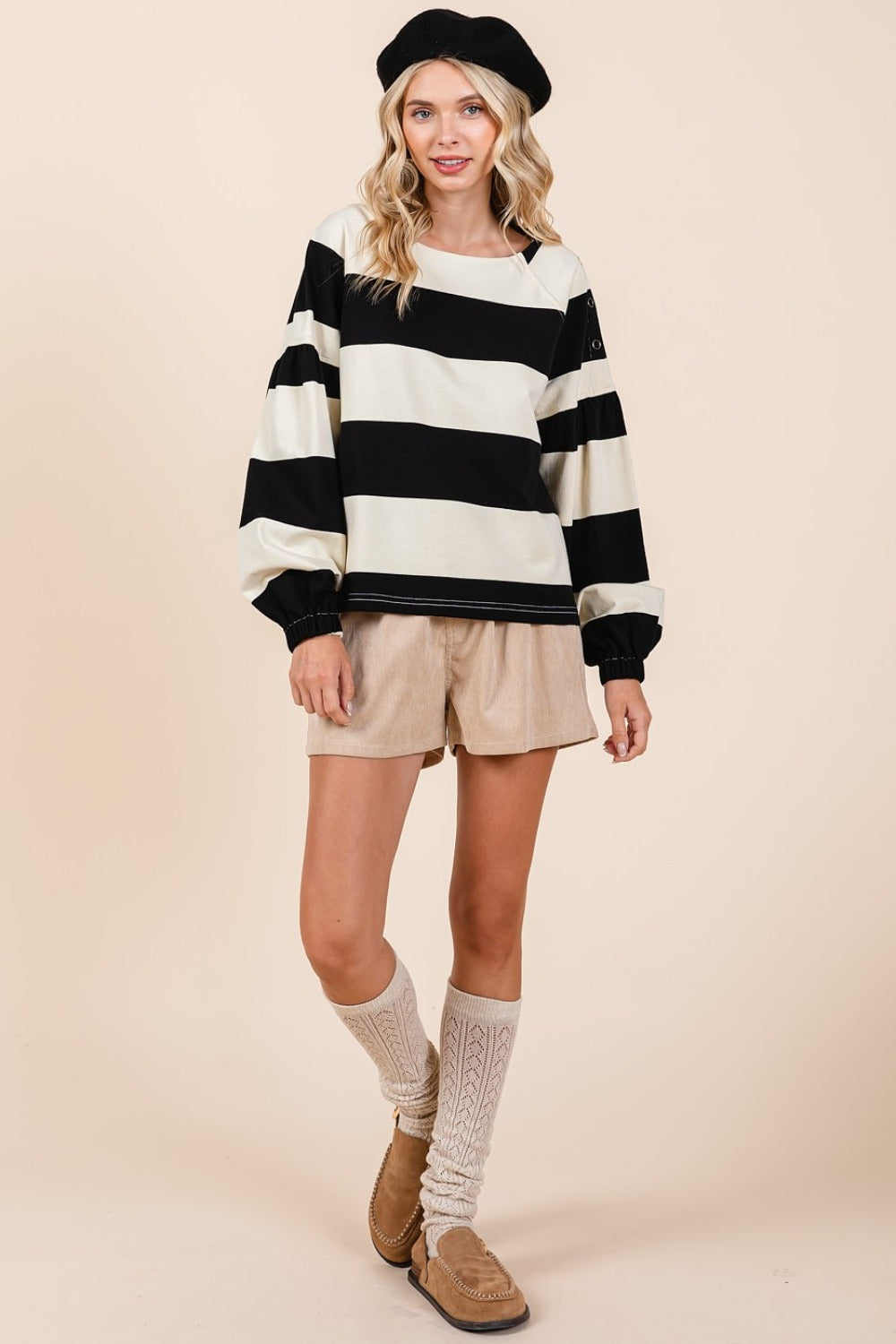 Mittoshop Striped Snap Shoulder Long Sleeve Top