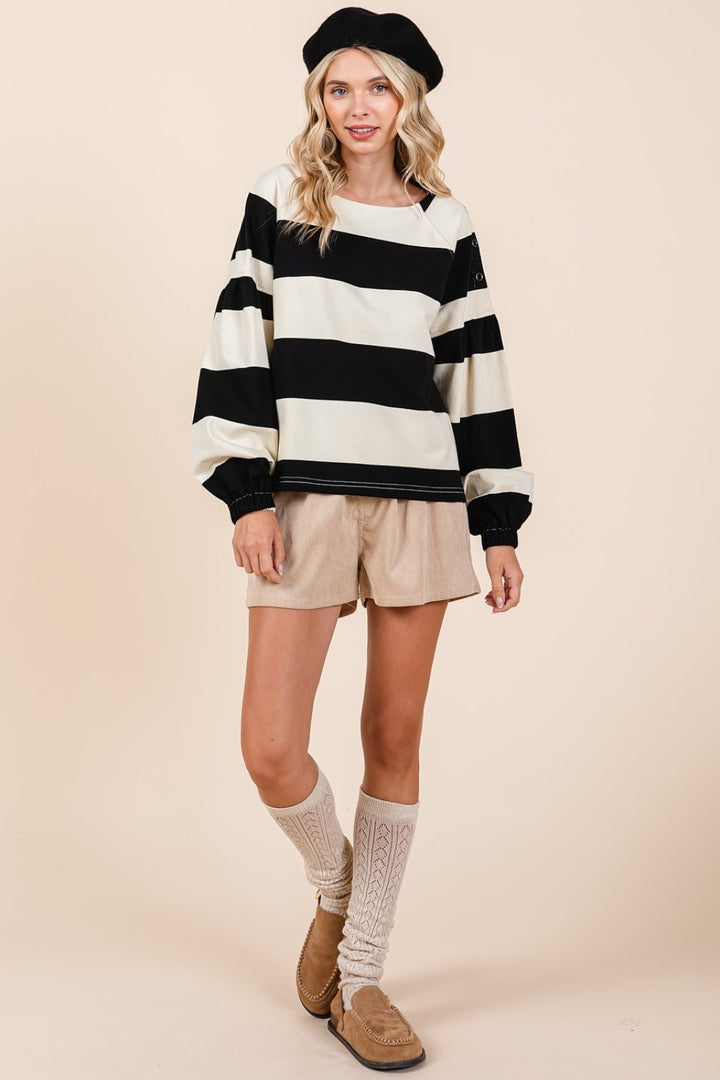 Mittoshop Striped Snap Shoulder Long Sleeve Top