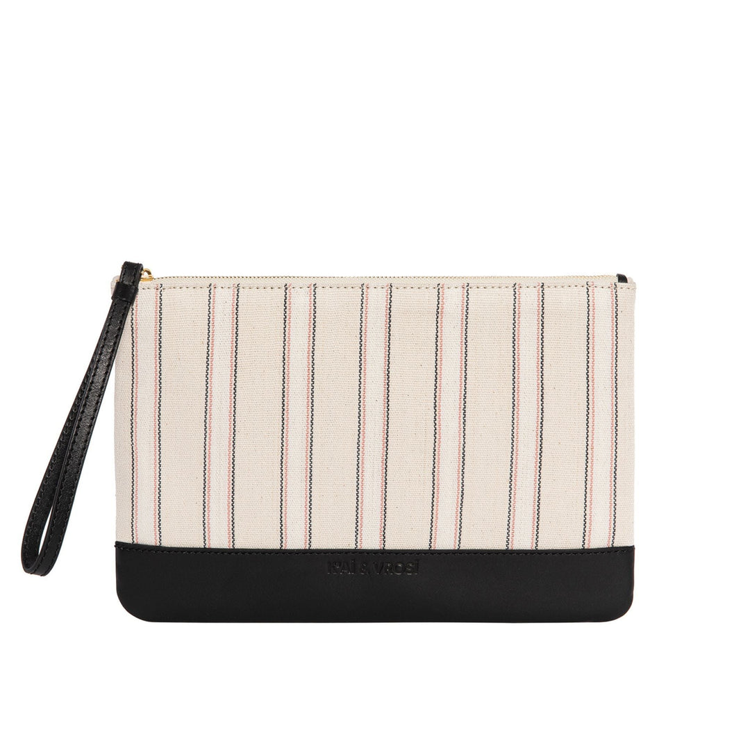 K’ai & Vrosi Defne Black Calfskin & Handloomed Fabric Clutch