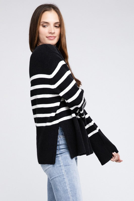 Bibi Ribbed Hem Stripe Sweater