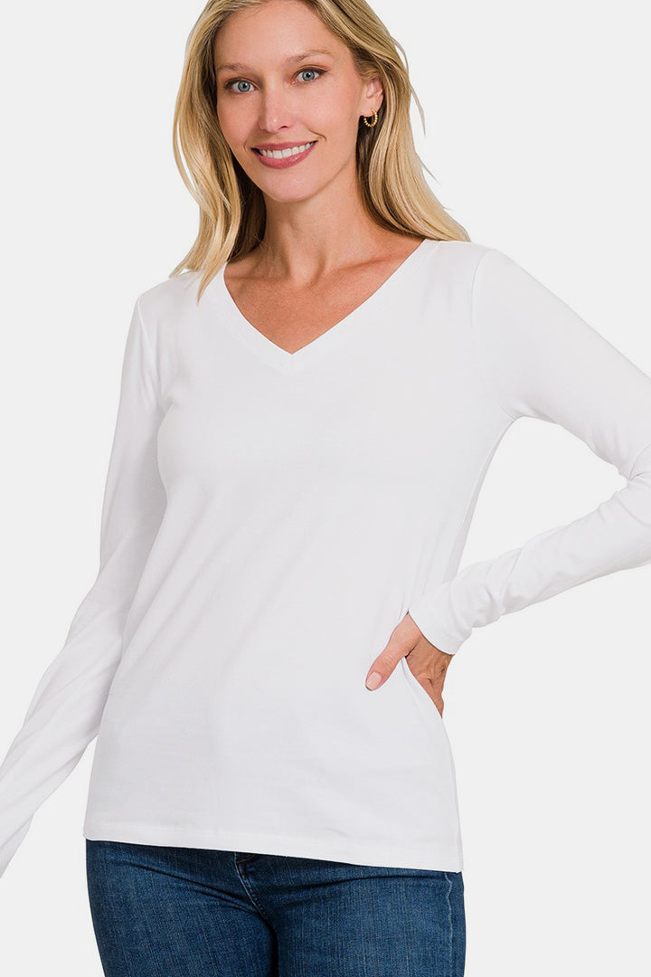 Zenana V-Neck Long Sleeve T-Shirt