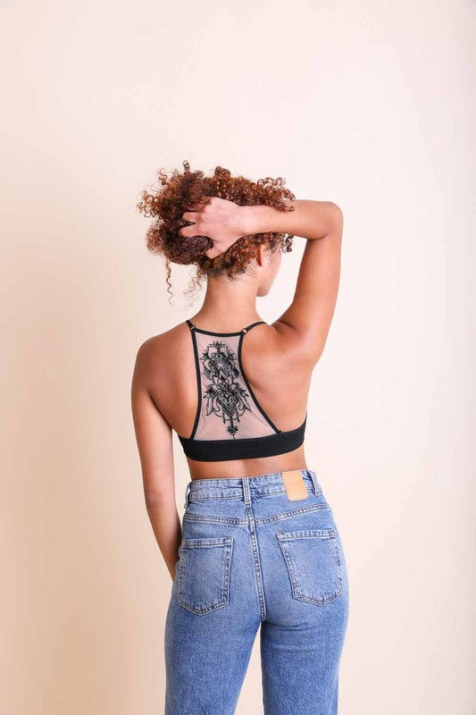 Tattoo Mesh Racerback Bralette - Boho Soho