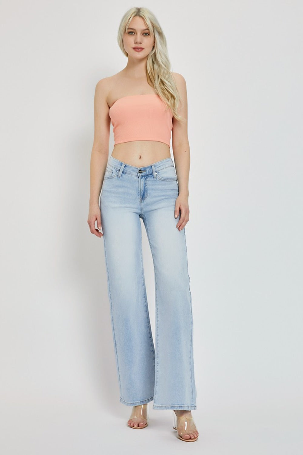 RISEN Wide Leg V Dipped Front Waist Jeans