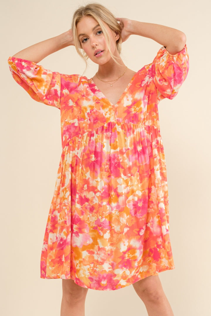 And The Why Printed Tie Back Long Sleeve Dress