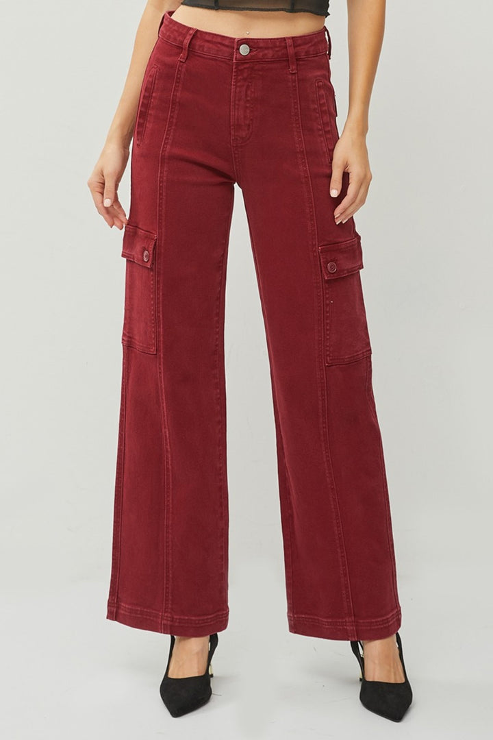 RISEN High Rise Wide Leg Cargo Jeans