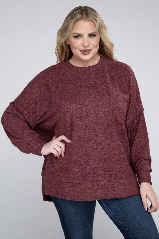 Zenana Plus Brushed Melange Drop Shoulder Sweater