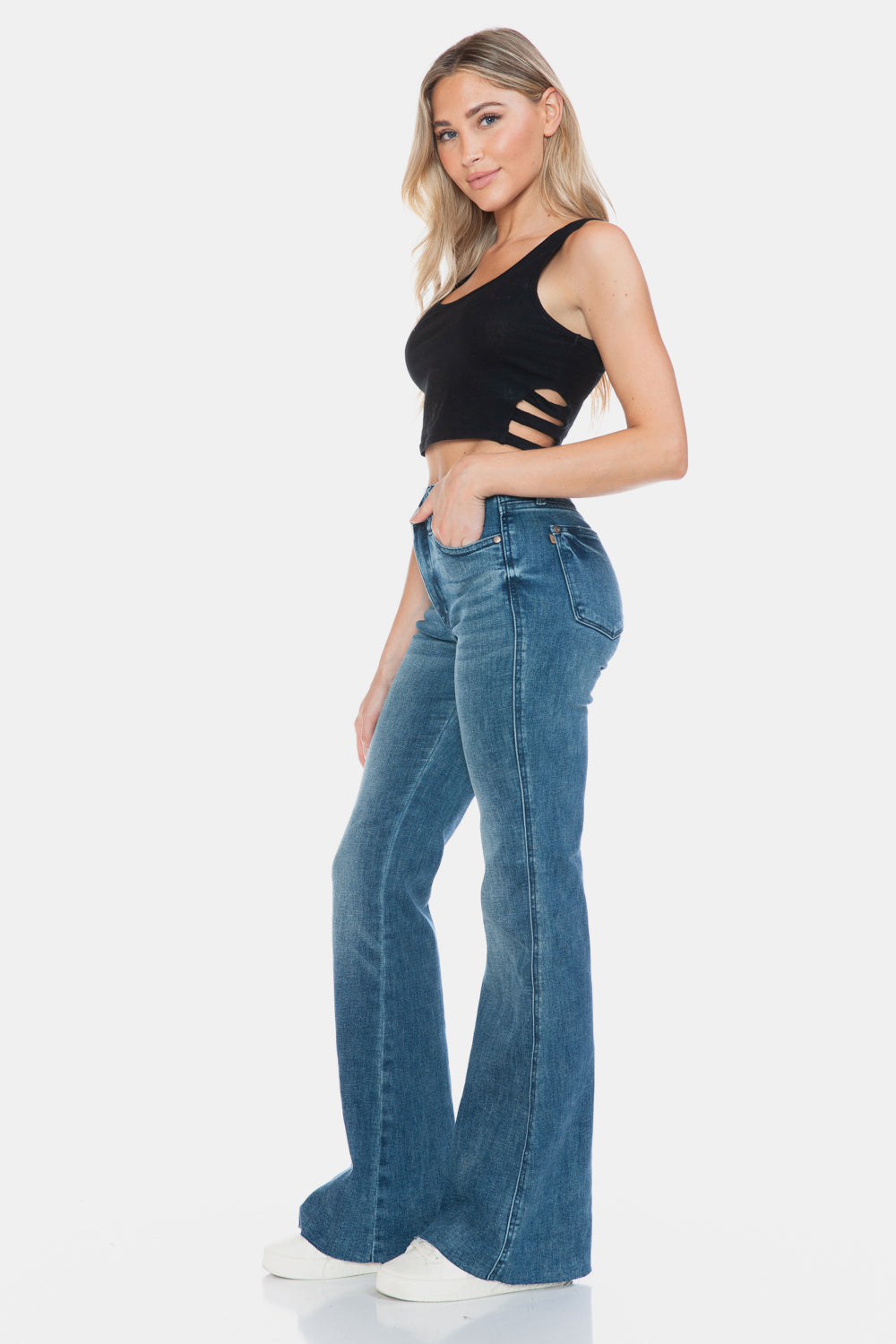 Judy Blue Tummy Control Cut Hem Flare Jeans