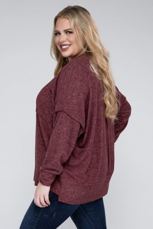 Zenana Plus Brushed Melange Drop Shoulder Sweater