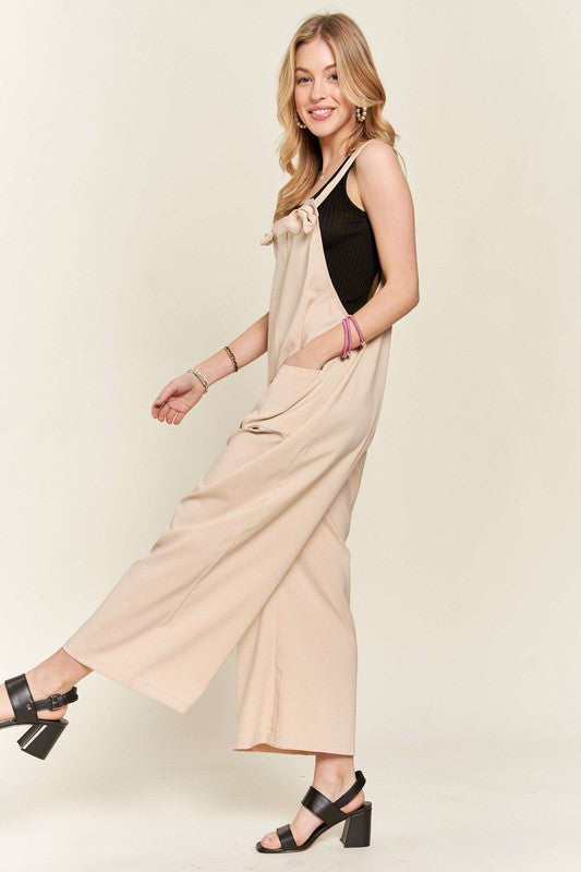 ADORA Knotted Wide Strap Wide Leg Overalls