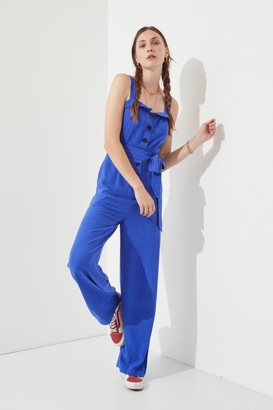 Jade by Jane SLEEVELESS ADJUSTABLE STRAP BUTTON JUMPSUIT Plus Size