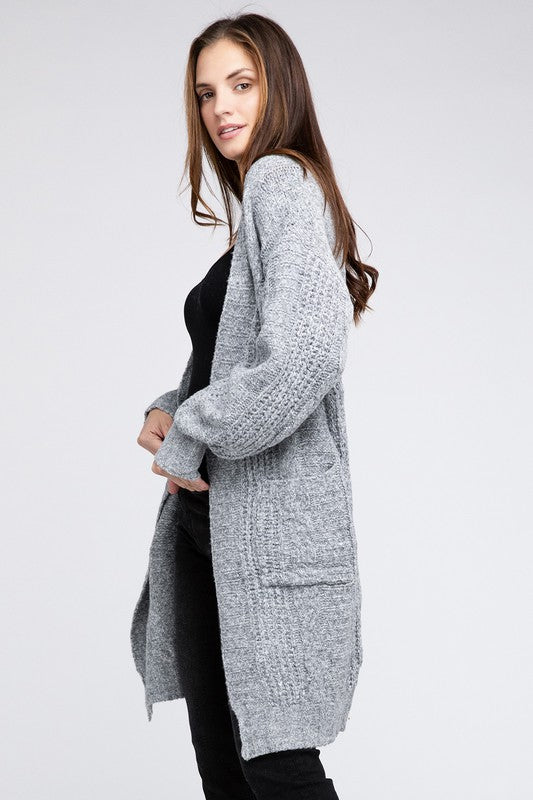 Bibi Twist Knitted Open Front Cardigan With Pockets