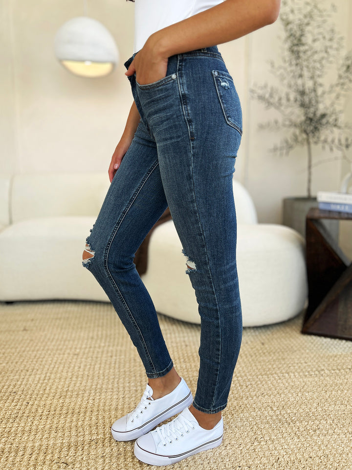 Judy Blue Mid Waist Distressed Slim Jeans