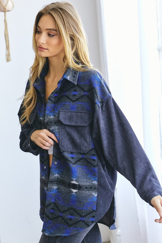 Davi & Dani Printed Button Down Long Sleeve Jacket