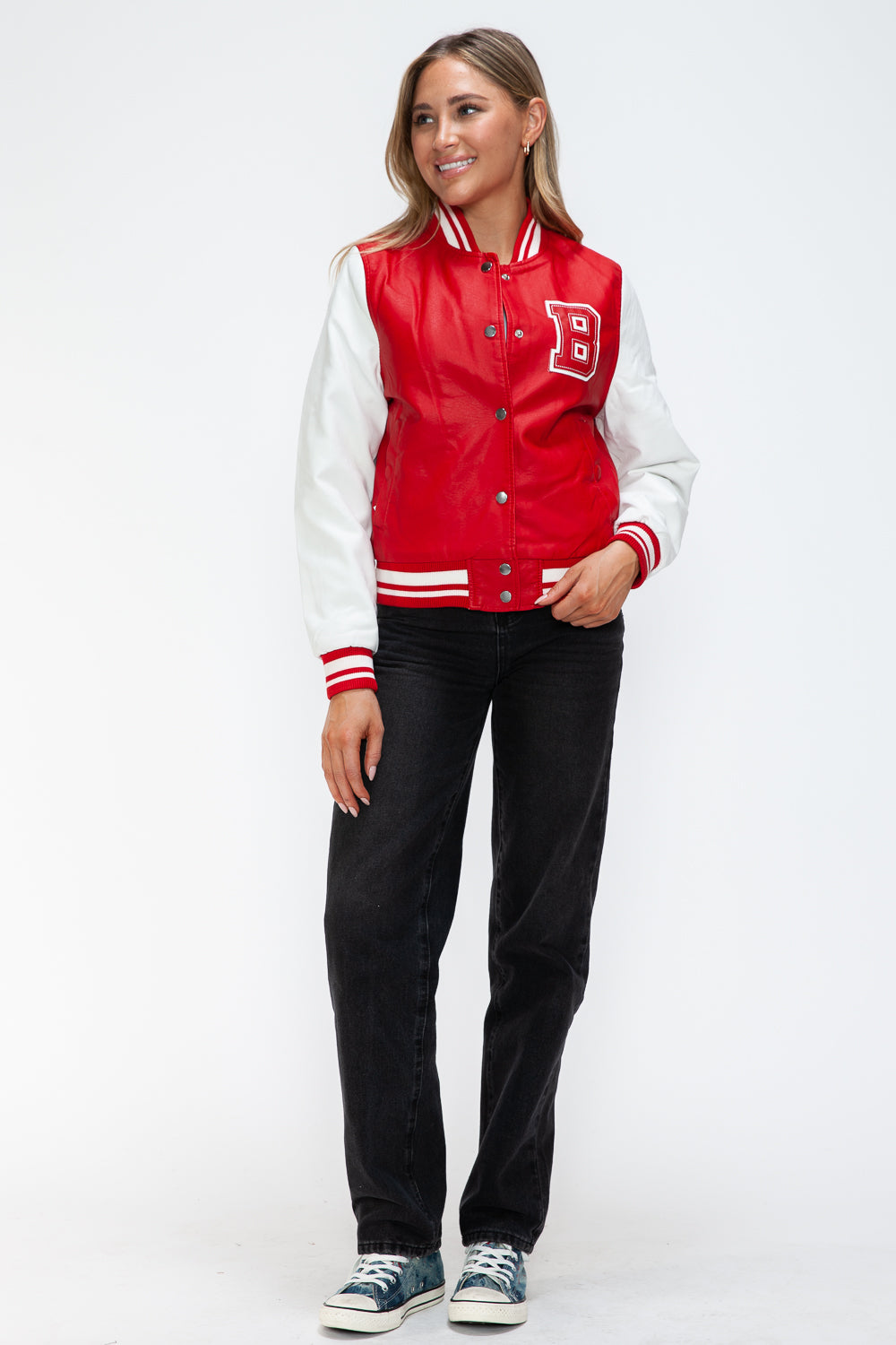 Love Me Now PU Leather Contrast Snap Down Bomber Jacket - Boho Soho
