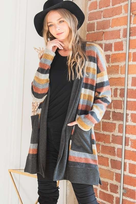 Jade by Jane MULTI COLOR STRIPE CARDIGAN Plus Size