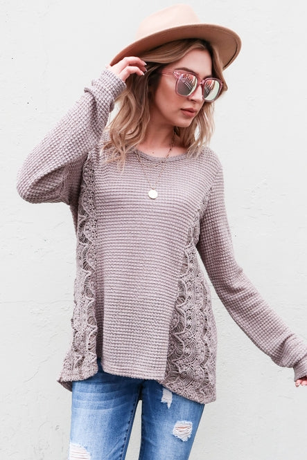 Side Lace Detailed Waffle Knit Top