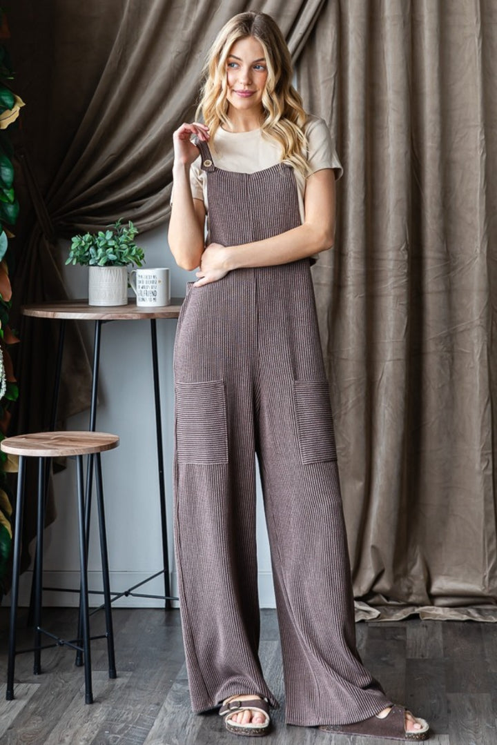 Heimish Ribbed Front Pocket Sleeveless Jumpsuit